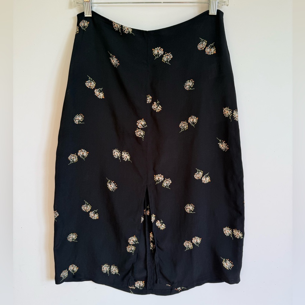 Reformation Floral Print Black Midi Skirt Sz 8P